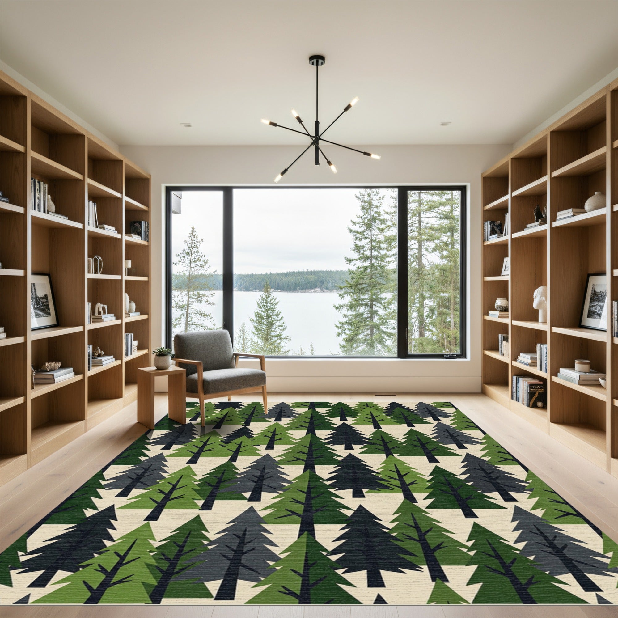 Geometric Forest Evergreen Conifer Rug