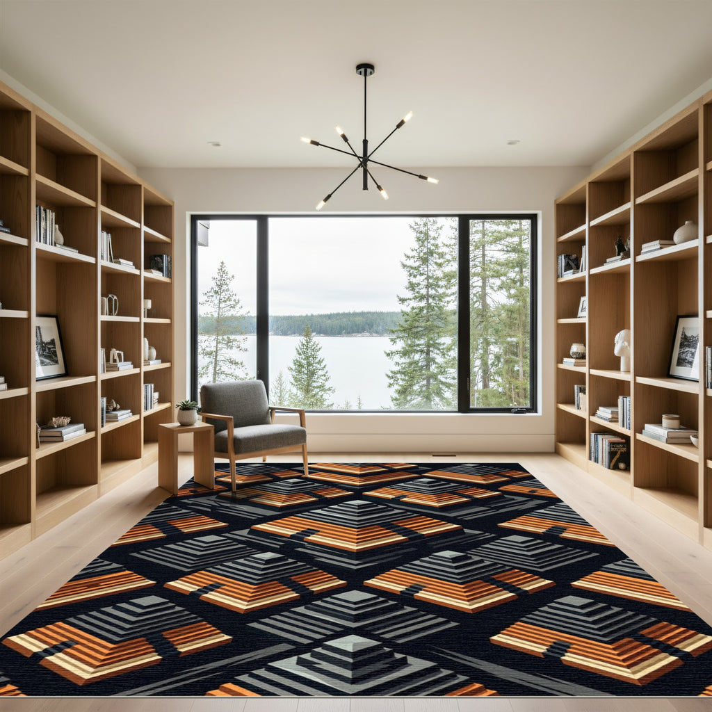 Tiered Geometric Pyramid Orange Gray Rug
