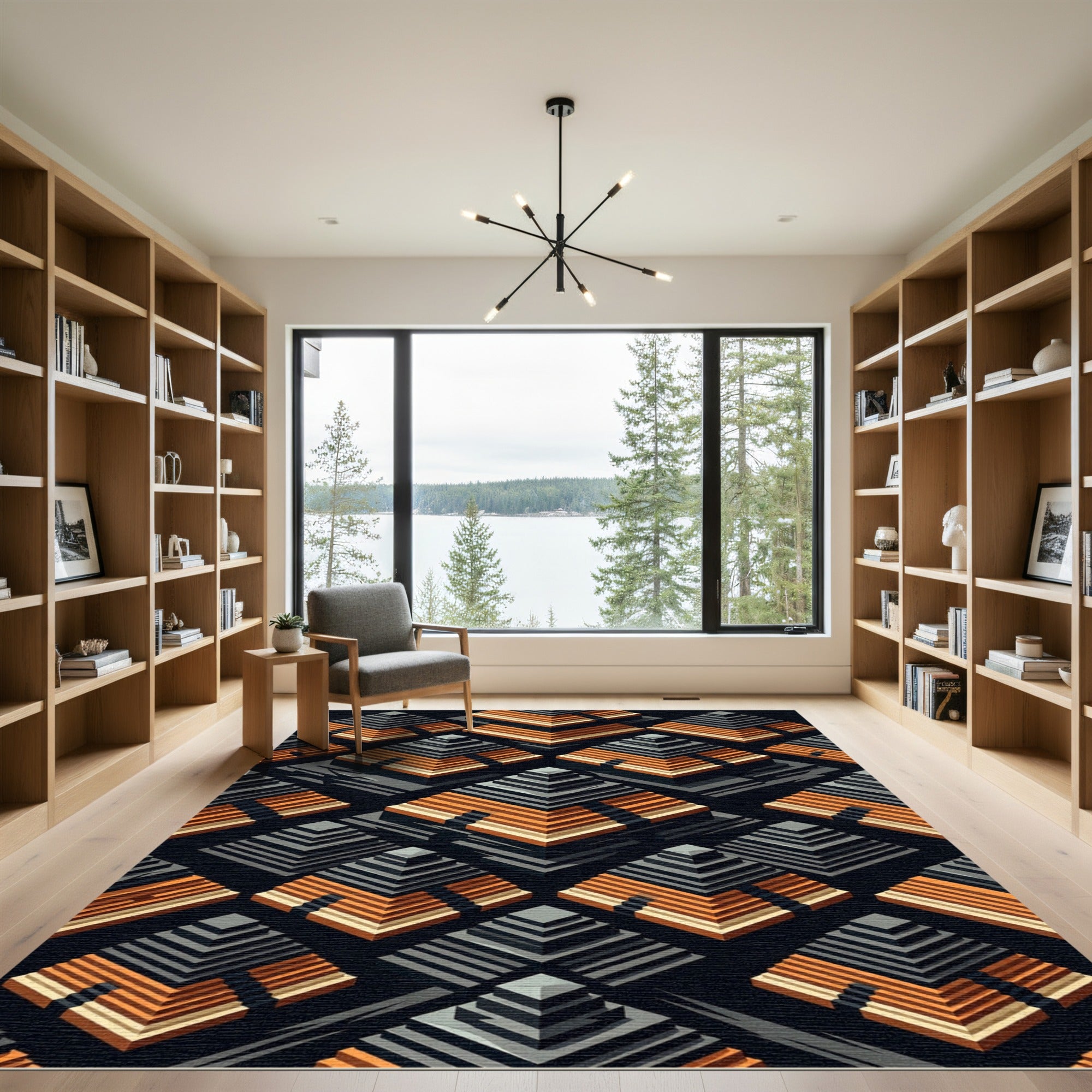 Tiered Geometric Pyramid Orange Gray Rug