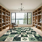 Forest Fern Leaf Botanical Grid Rug