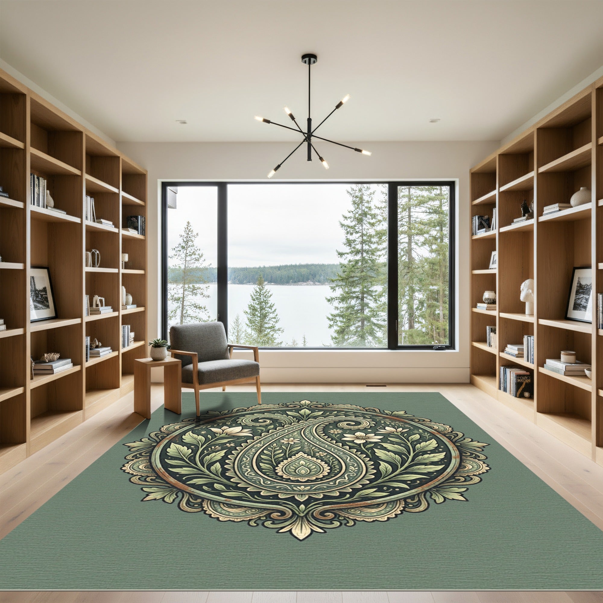 Sage Green Ornate Paisley Floral Medallion Rug