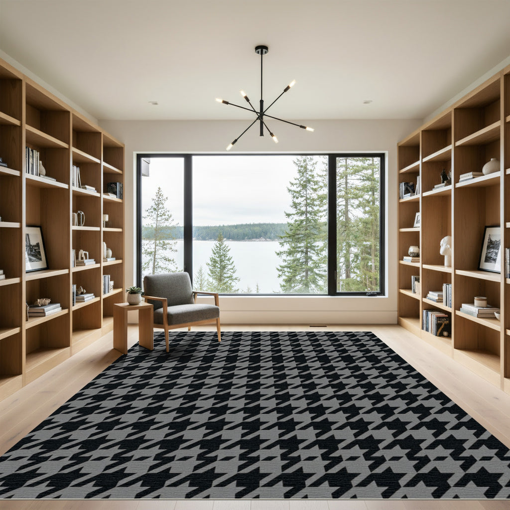 Classic Gray Houndstooth Pattern Rug