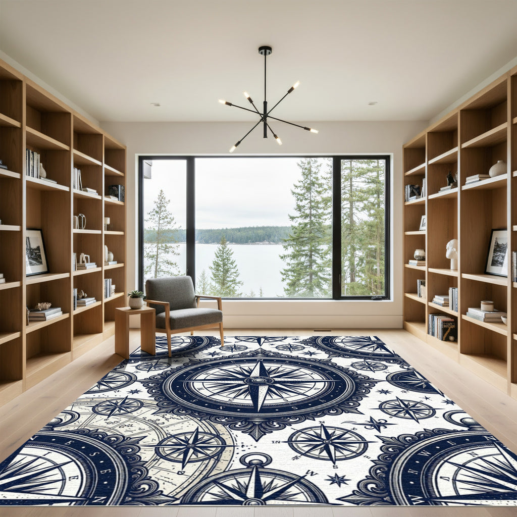 Navy Nautical Compass Celestial Map Rug