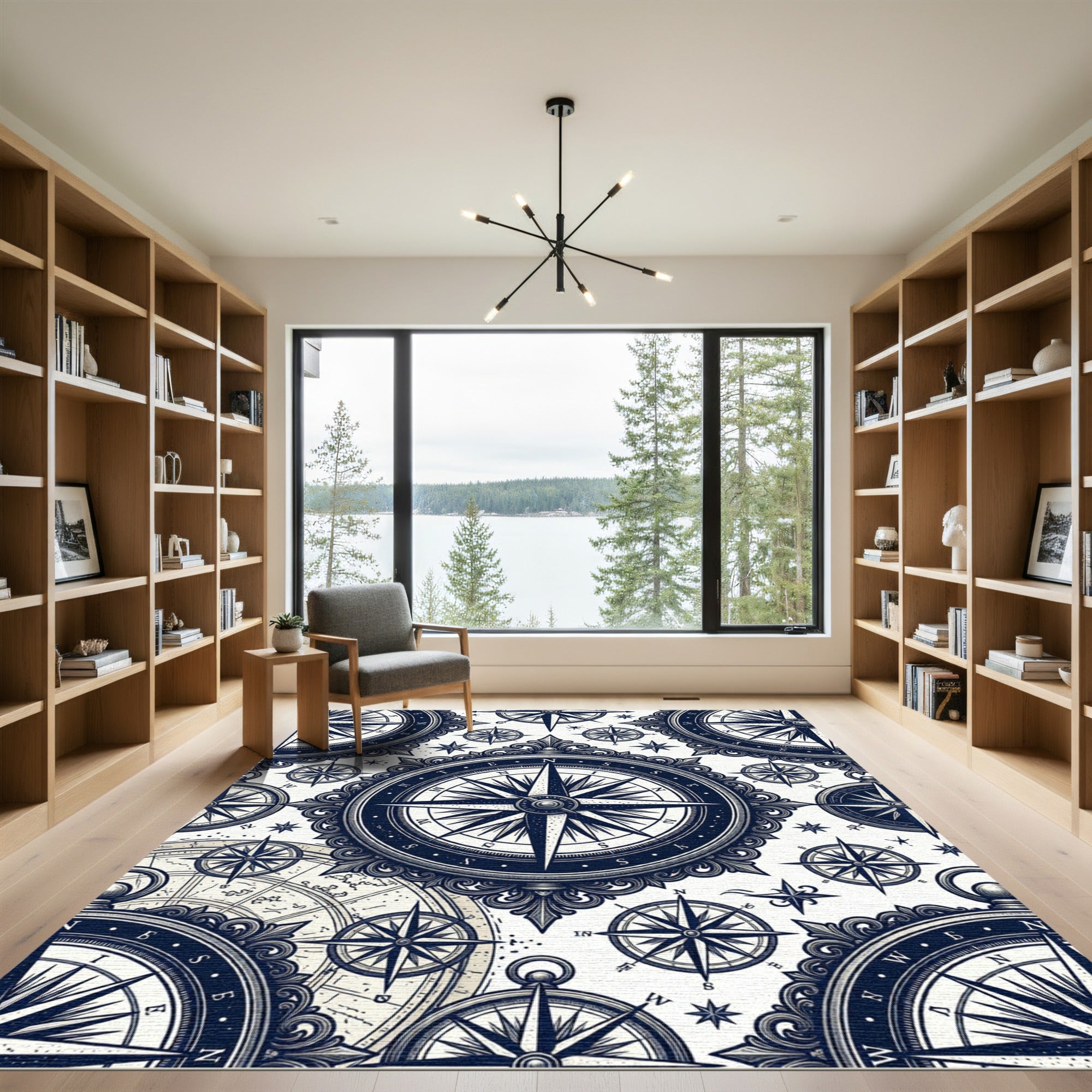 Navy Nautical Compass Celestial Map Rug