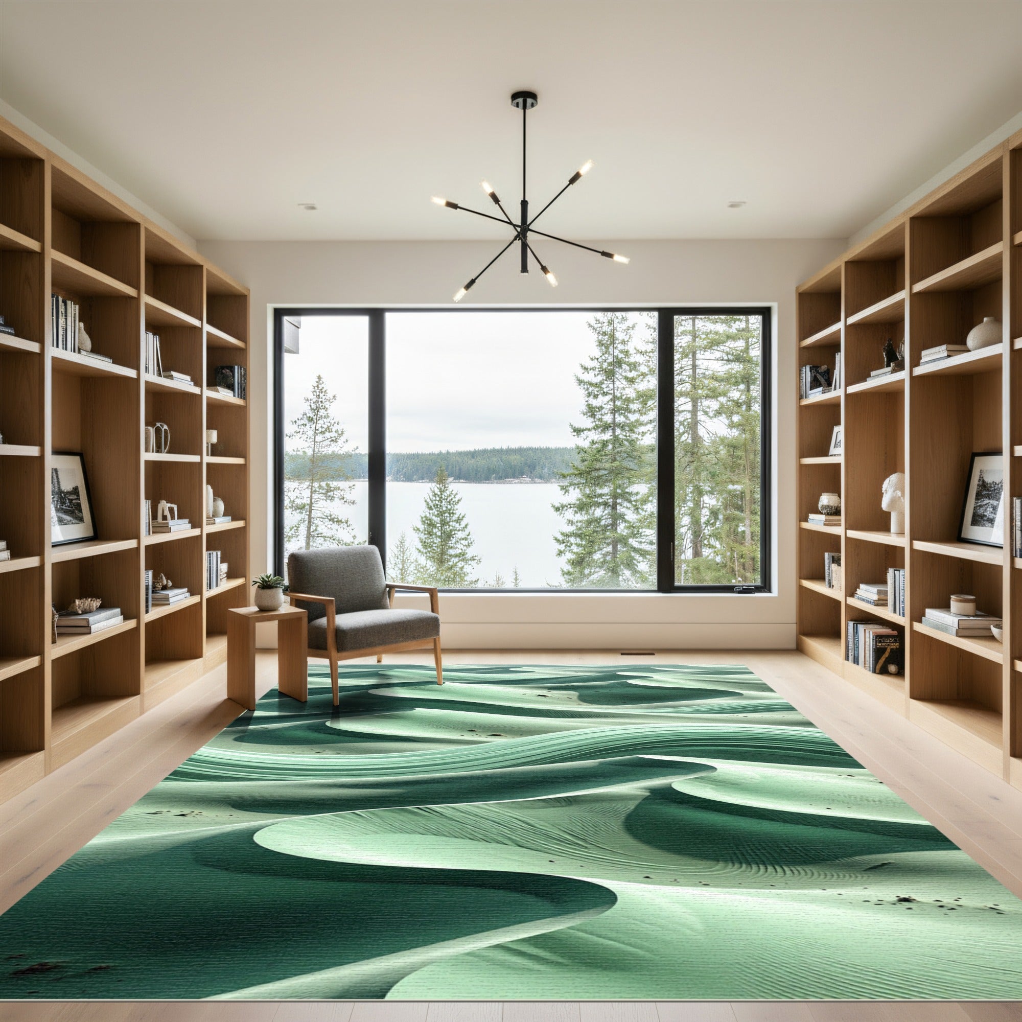 Serene Green Desert Dunes Landscape Rug