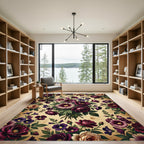 Deep Plum Ivory Rose Hollyhock Medley Rug