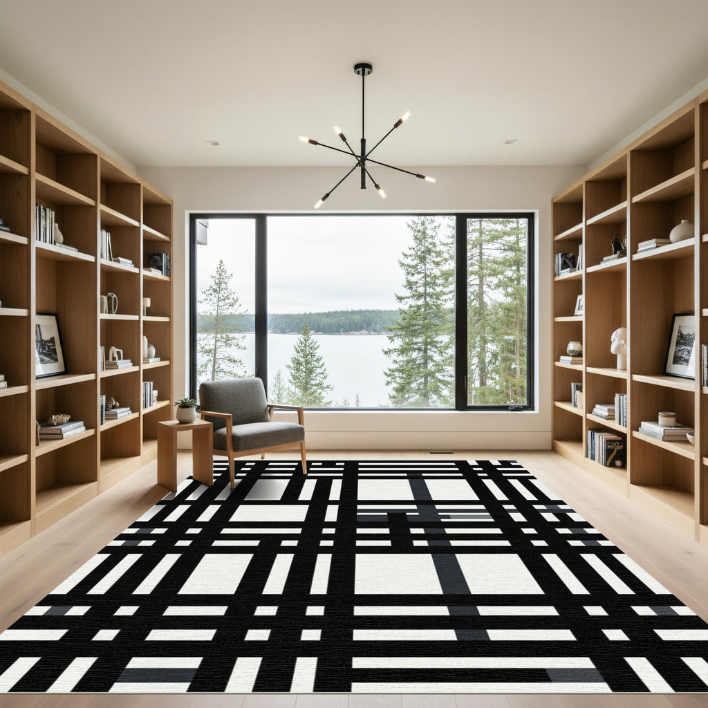 Monochrome Bold Plaid Grid Rug
