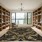 Vintage Golden Black Acanthus Floral Scroll Rug