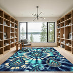 Teal Blue Tie Dye Paisley Swirl Rug