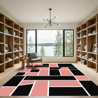 Modern Pink Black Geometric Block Rug