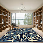 Navy Blue Floral Art Nouveau Tile Rug