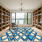 Geometric Blue Entwined Diamond Grid Rug
