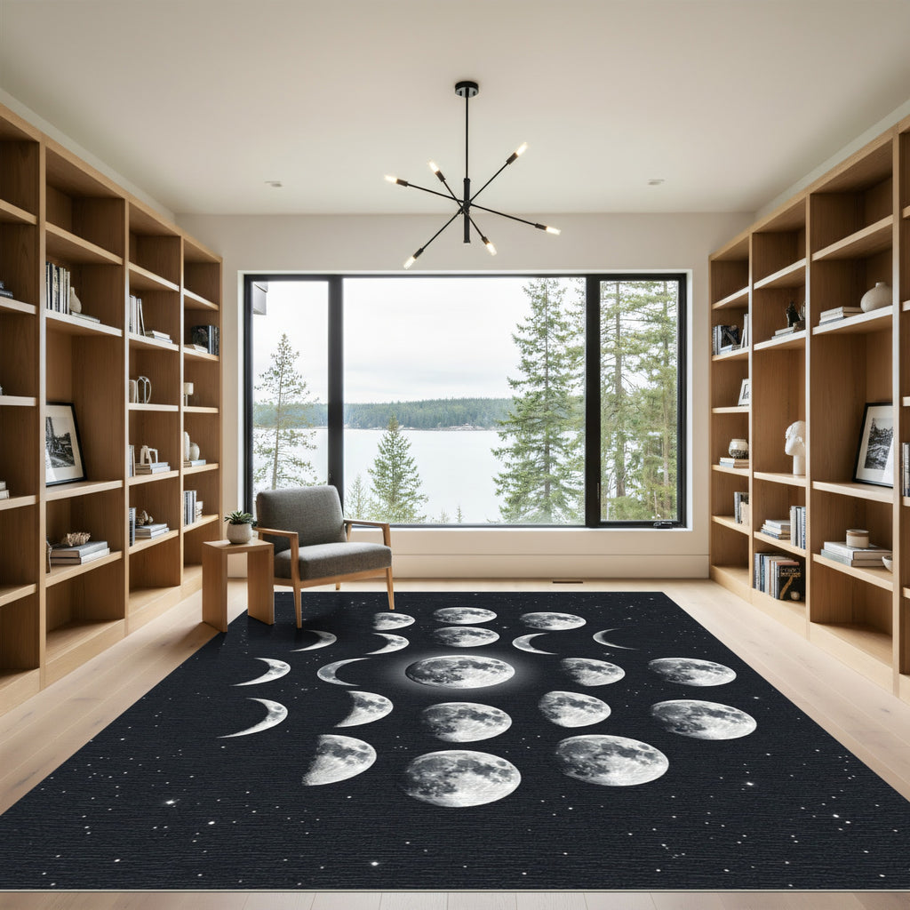 Celestial Lunar Cycle Starry Sky Rug
