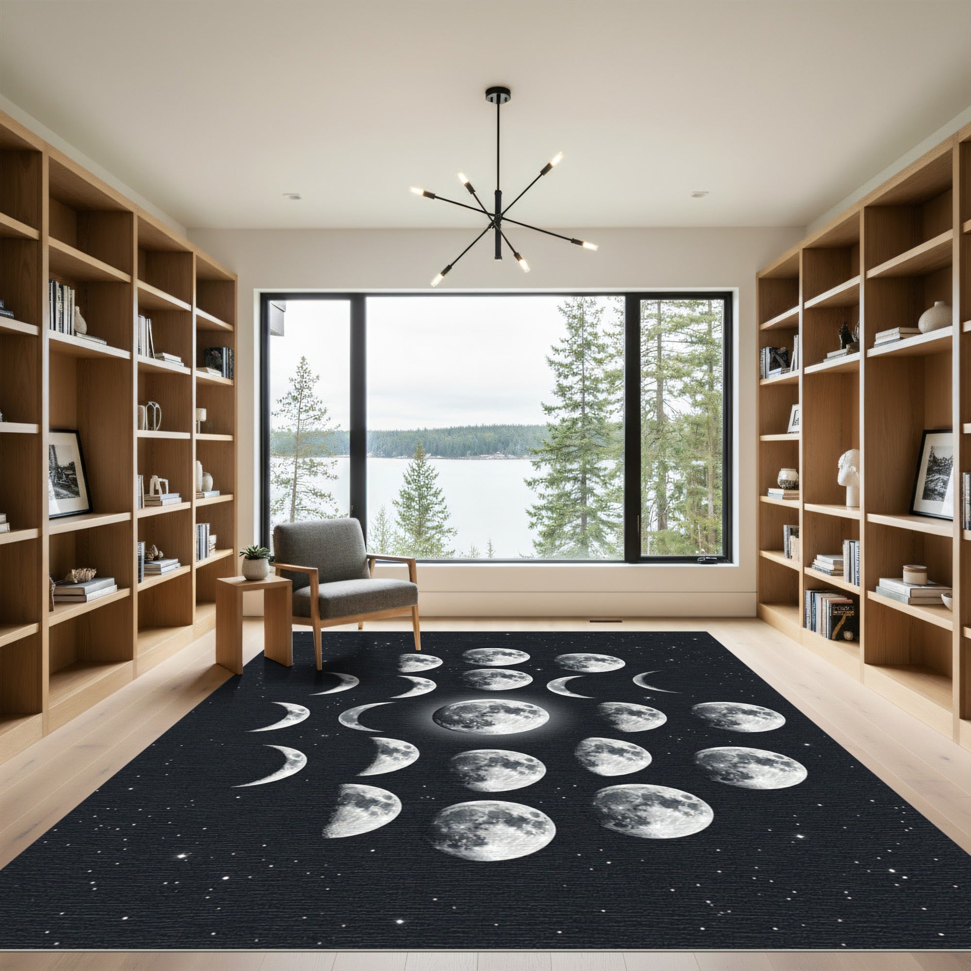 Celestial Lunar Cycle Starry Sky Rug