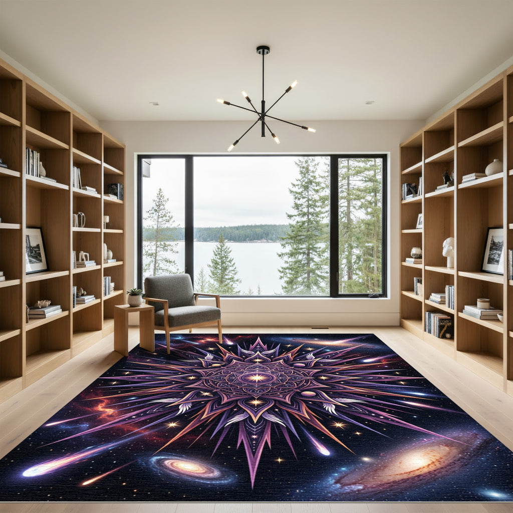 Celestial Purple Galaxy Mandala Starburst Rug