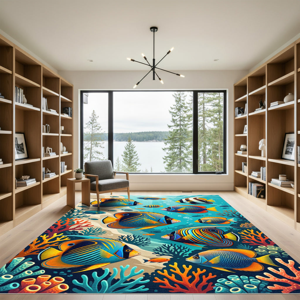 Vibrant Tropical Coral Reef Fish Sanctuary Rug