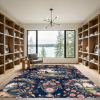 Romantic Navy Rose Garden Landscape Rug