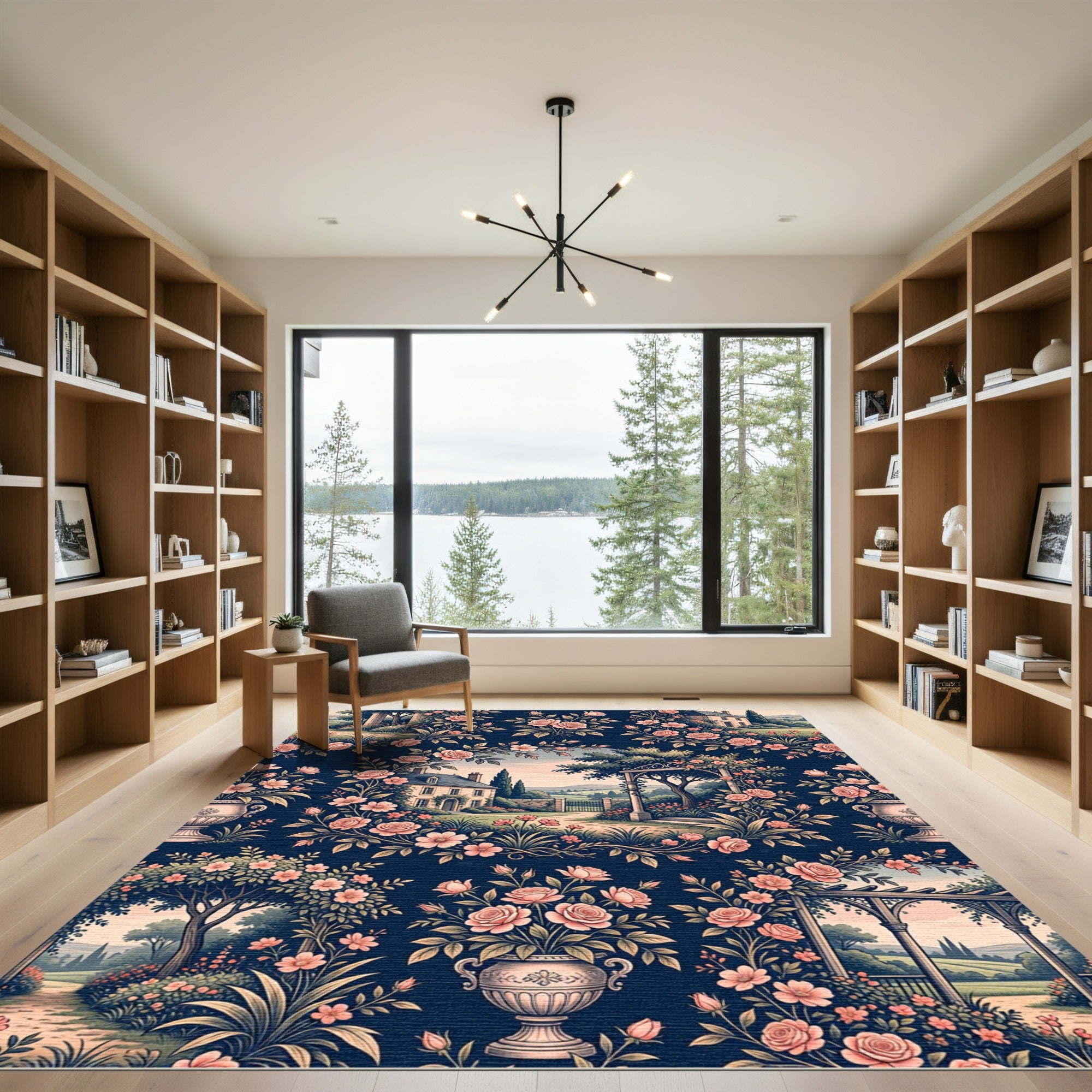 Romantic Navy Rose Garden Landscape Rug