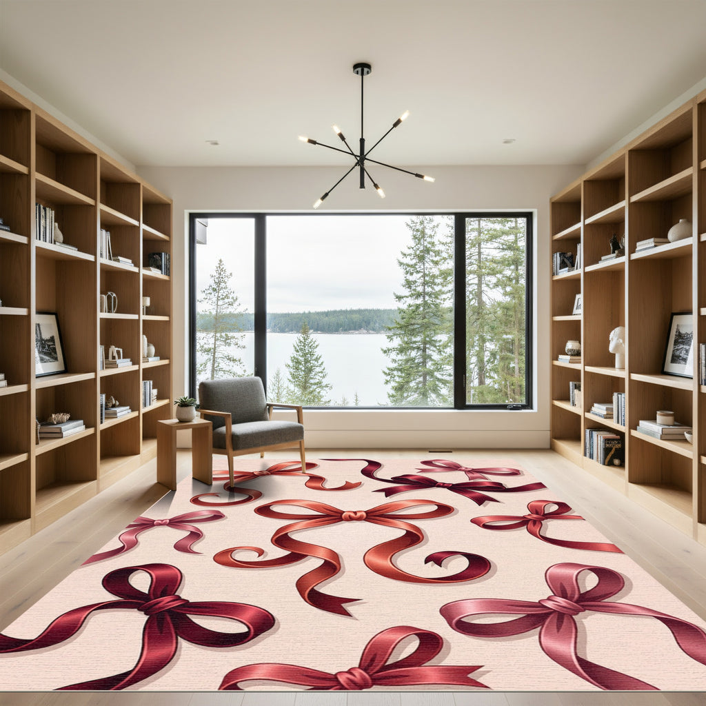 Elegant Burgundy Satin Ribbon Bows Rug