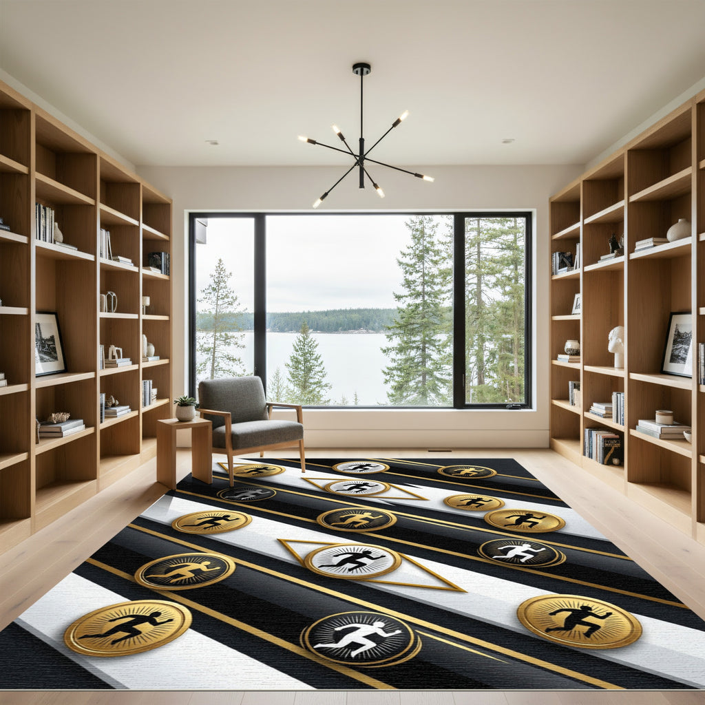 Golden Monochromatic Kinetic Runner Abstract Composition Rug