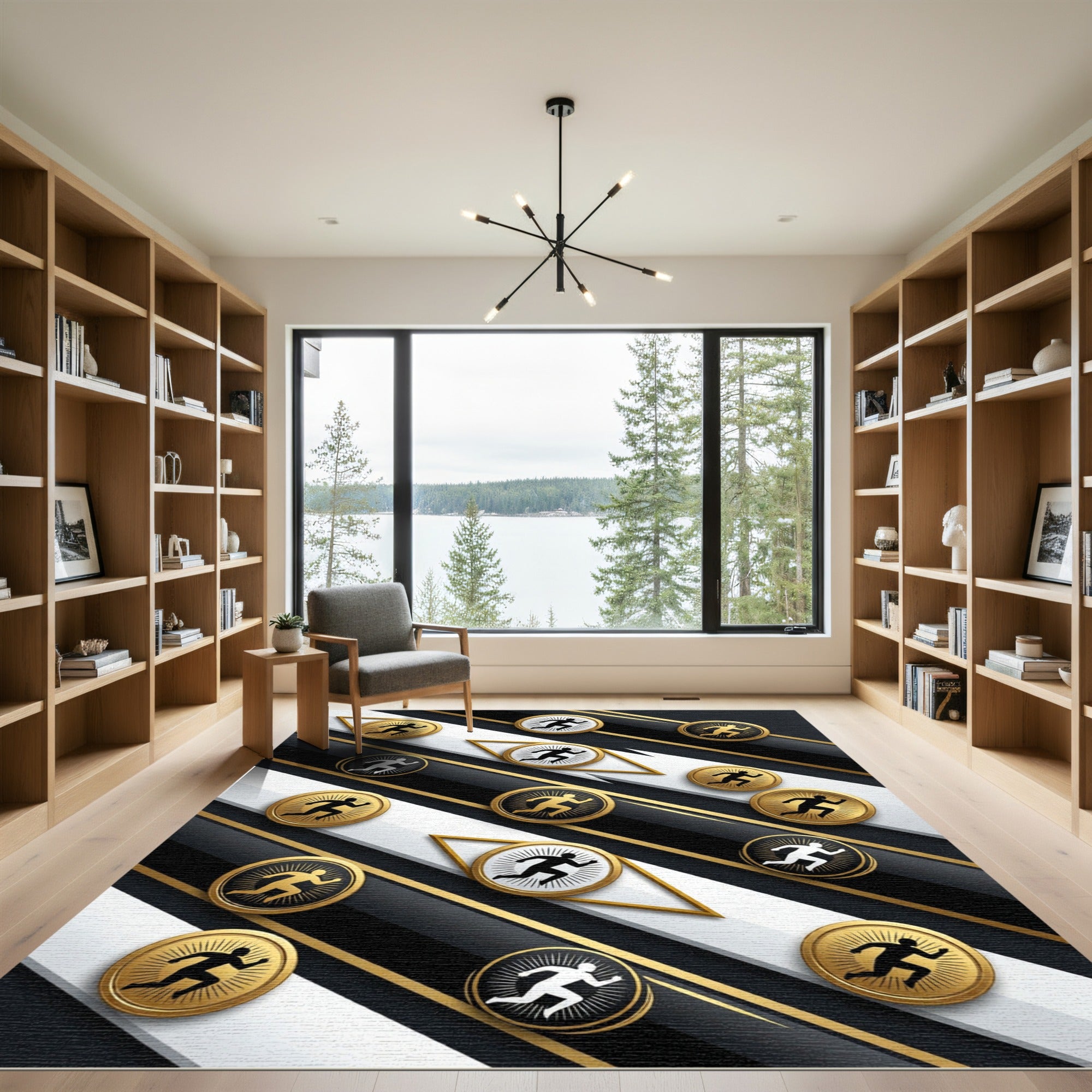 Golden Monochromatic Kinetic Runner Abstract Composition Rug