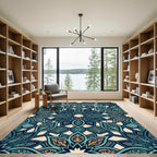 Teal And Gold Mandala Art Rug