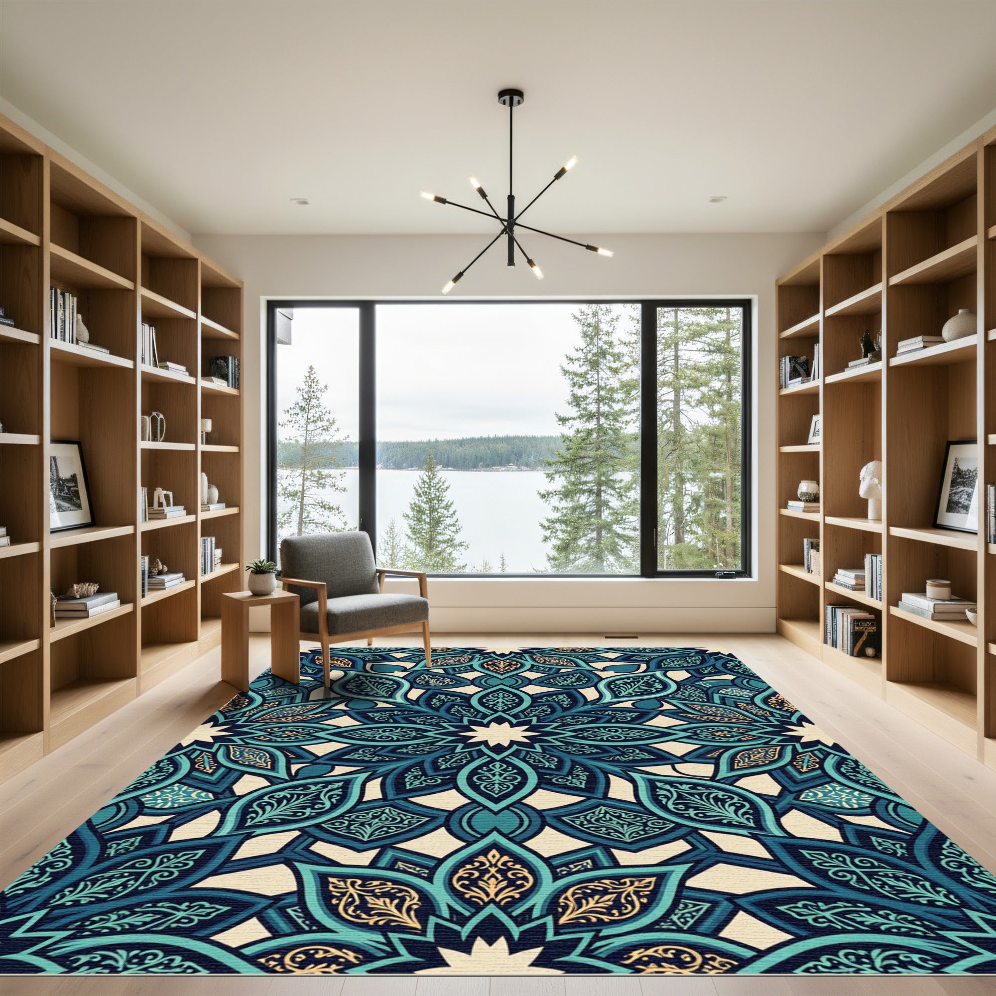 Teal And Gold Mandala Art Rug