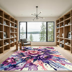 Vibrant Pink and Purple Peony Watercolor Rug