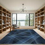 Modern Navy Blue Linear Grid Rug