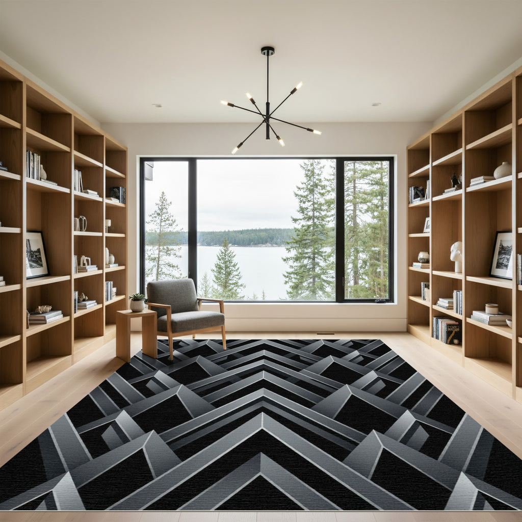 Sophisticated Monochrome Geometric Chevron Rug