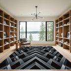 Sophisticated Monochrome Geometric Chevron Rug