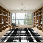 Bold Black White Plaid Lines Rug