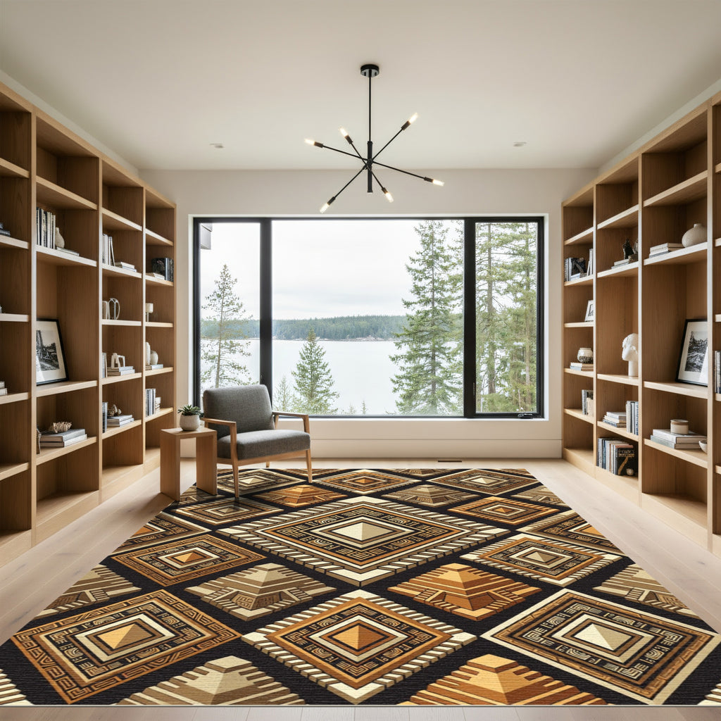 Aztec Sun Pyramid Tribal Diamond Rug