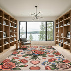Coral Roses Blue Forget Me Knots Hearts Rug