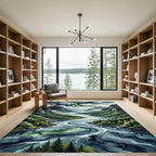 Moody Nordic Fjord River Landscape Rug