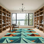 Ancient Terracotta Aqua Step Pyramid Horizon Rug