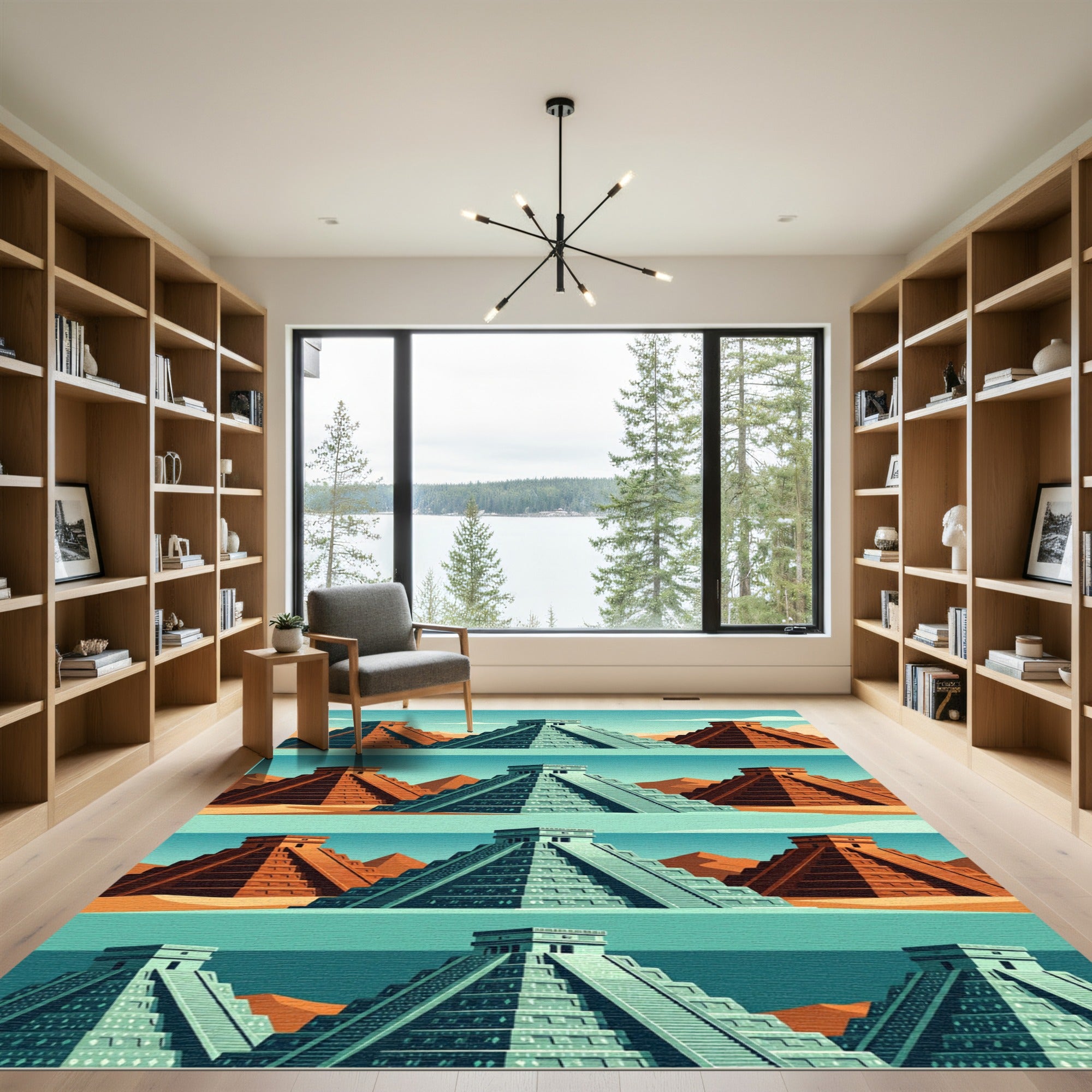 Ancient Terracotta Aqua Step Pyramid Horizon Rug