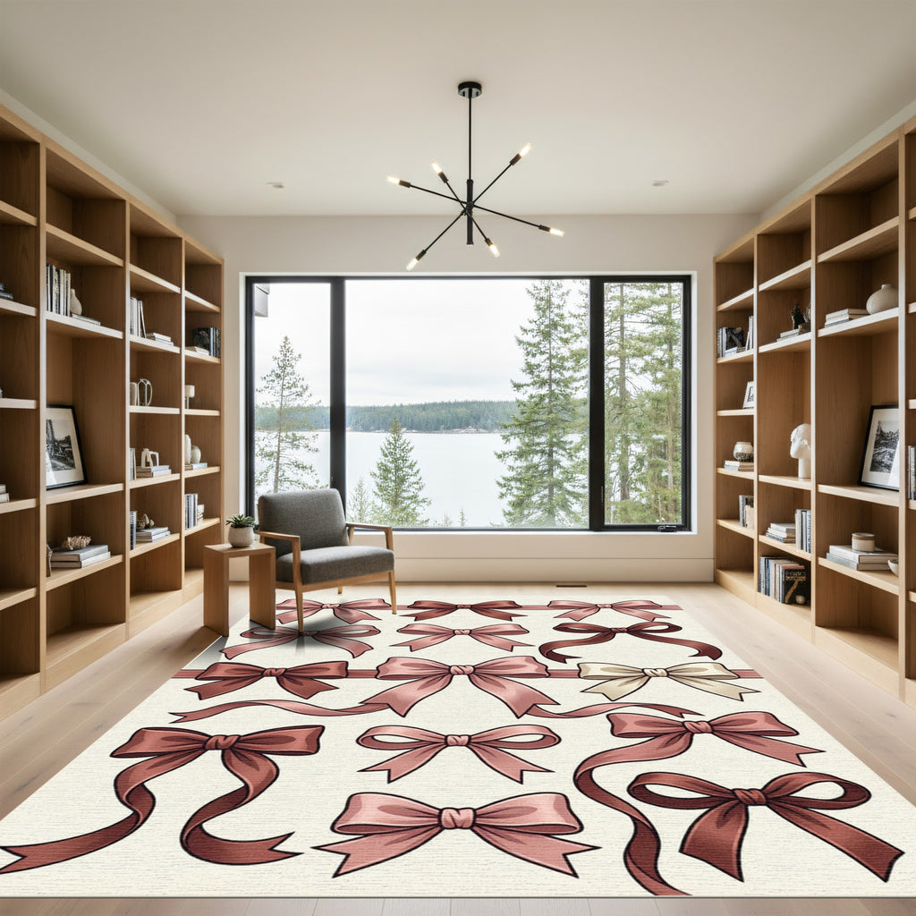 Elegant Dusty Rose Ribbon Bows Rug