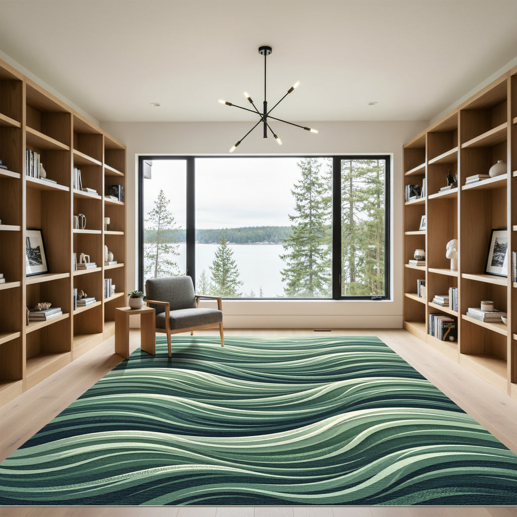 Sophisticated Sage Wavy Ocean Flow Rug
