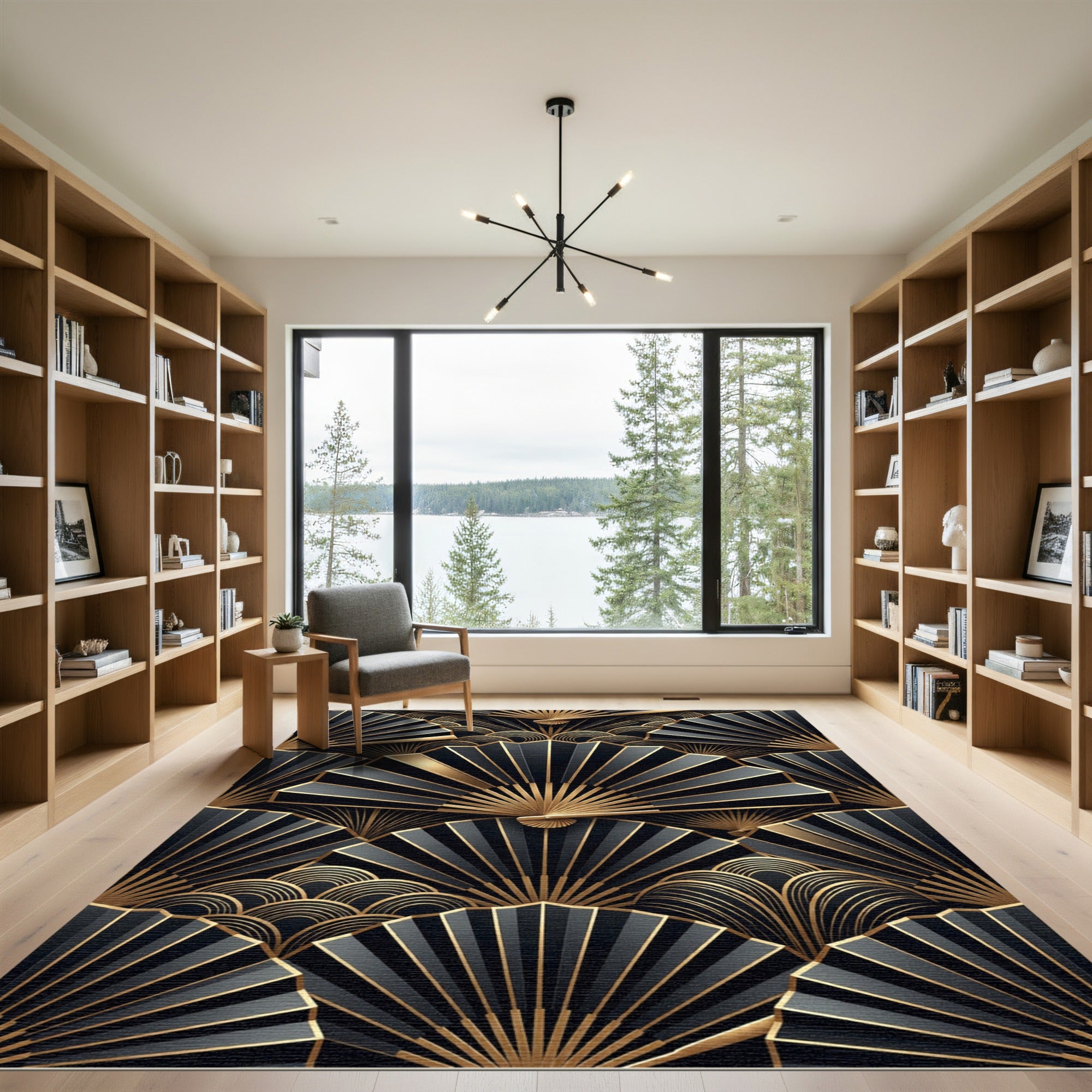 Black Gold Fan Art Deco Rug