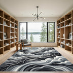 Monochrome Swirling Grove Abstract Ink Rug
