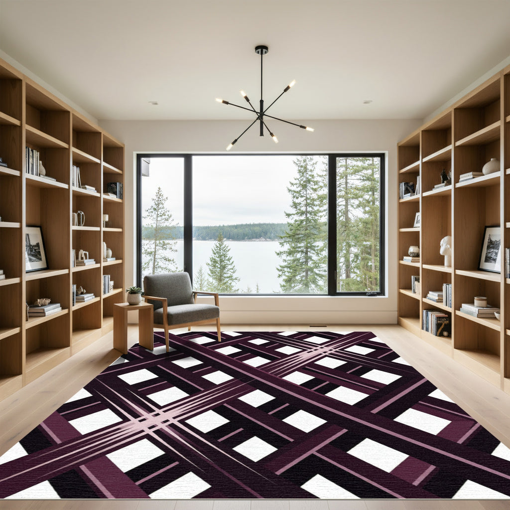 Deep Purple Intersecting Diagonal Grid Rug