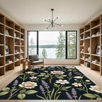Cream Rose and Lavender Floral Botanical Rug