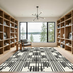 Black White Linear Grid Composition Rug