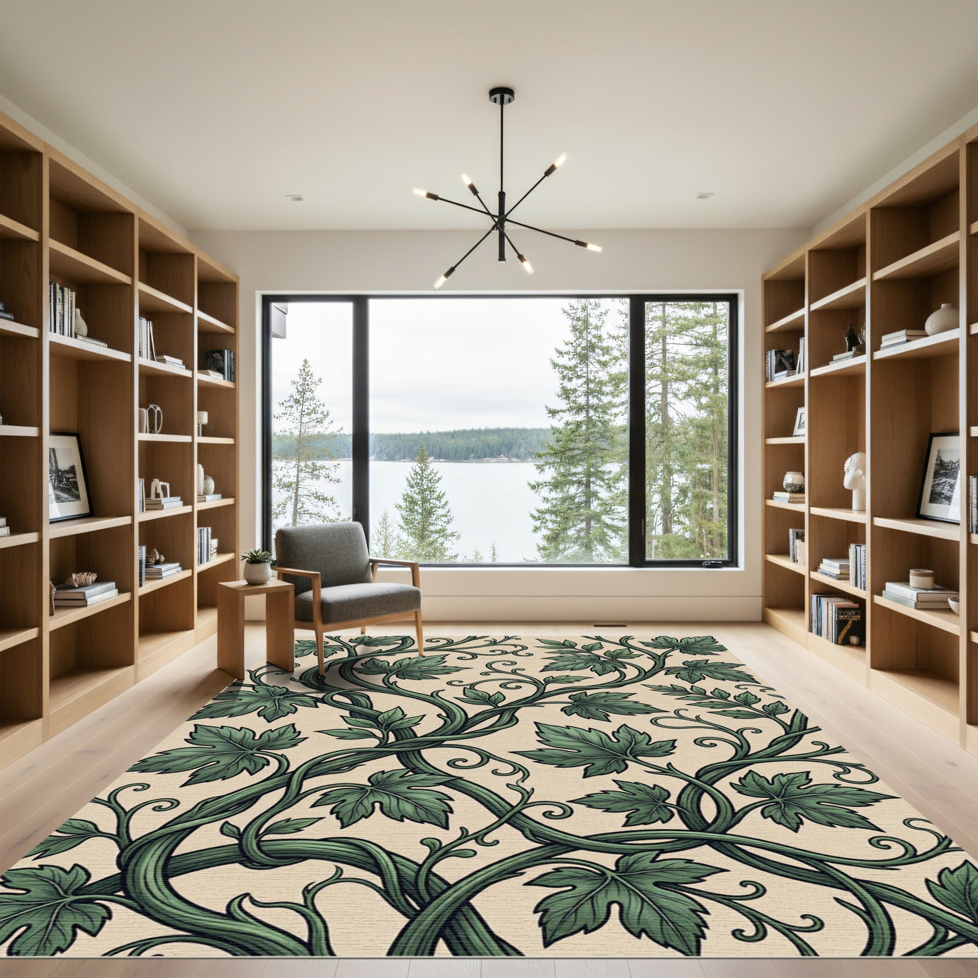 Elegant Sage Green Botanical Vine Scroll Rug