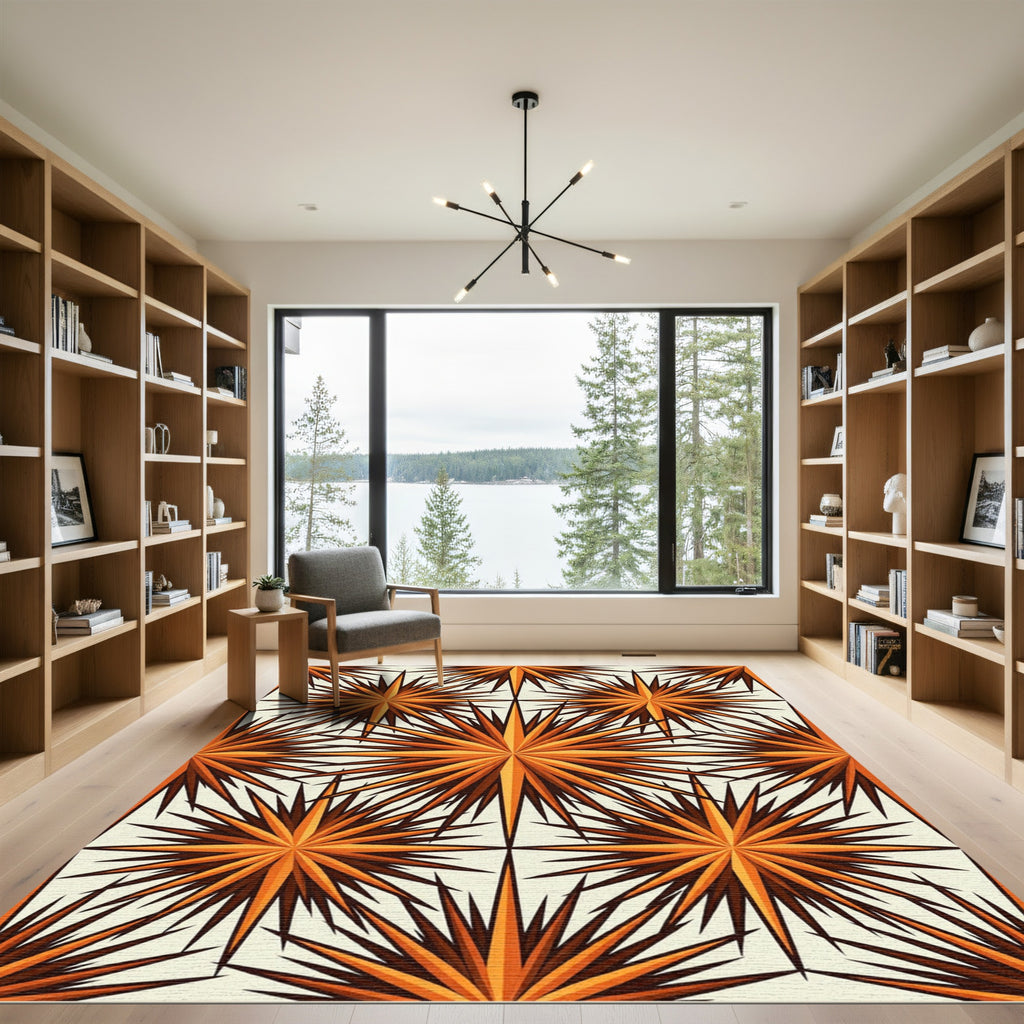 Burnt Orange Starburst Geometric Arrangement Rug