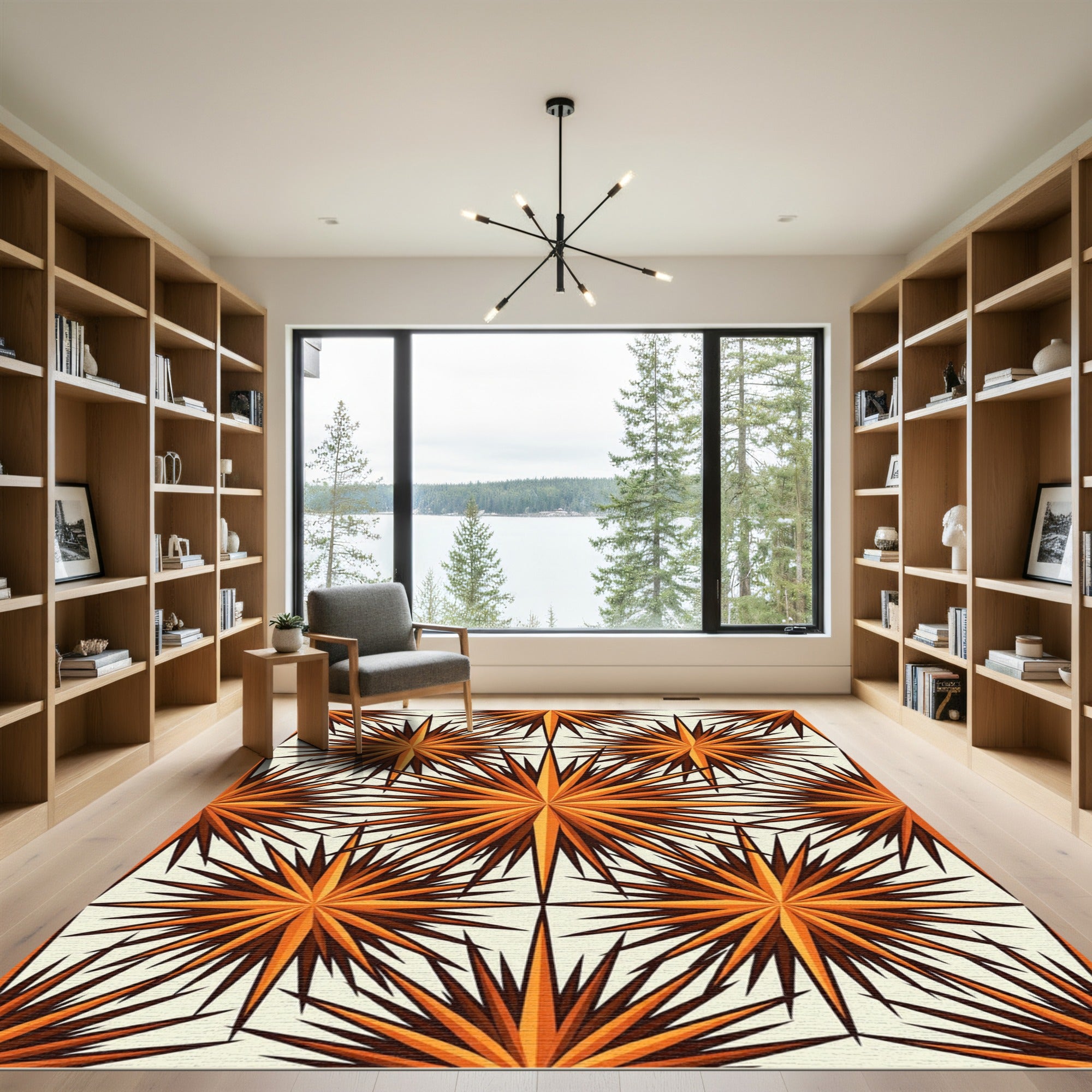 Burnt Orange Starburst Geometric Arrangement Rug