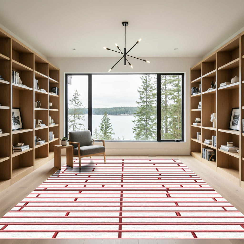 Minimalist Red Linear Stripe Rug