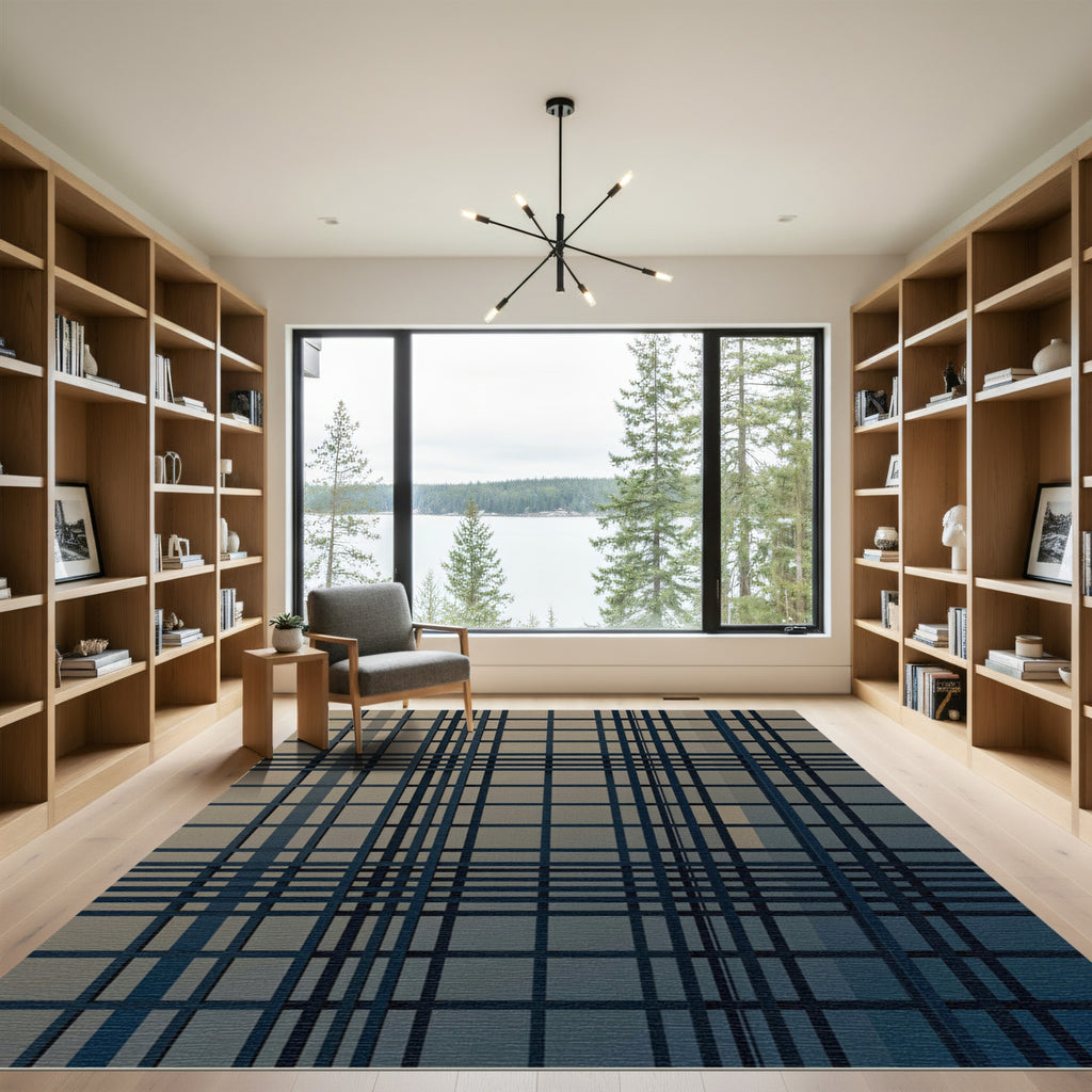 Modern Charcoal Grid Geometric Graphic Rug
