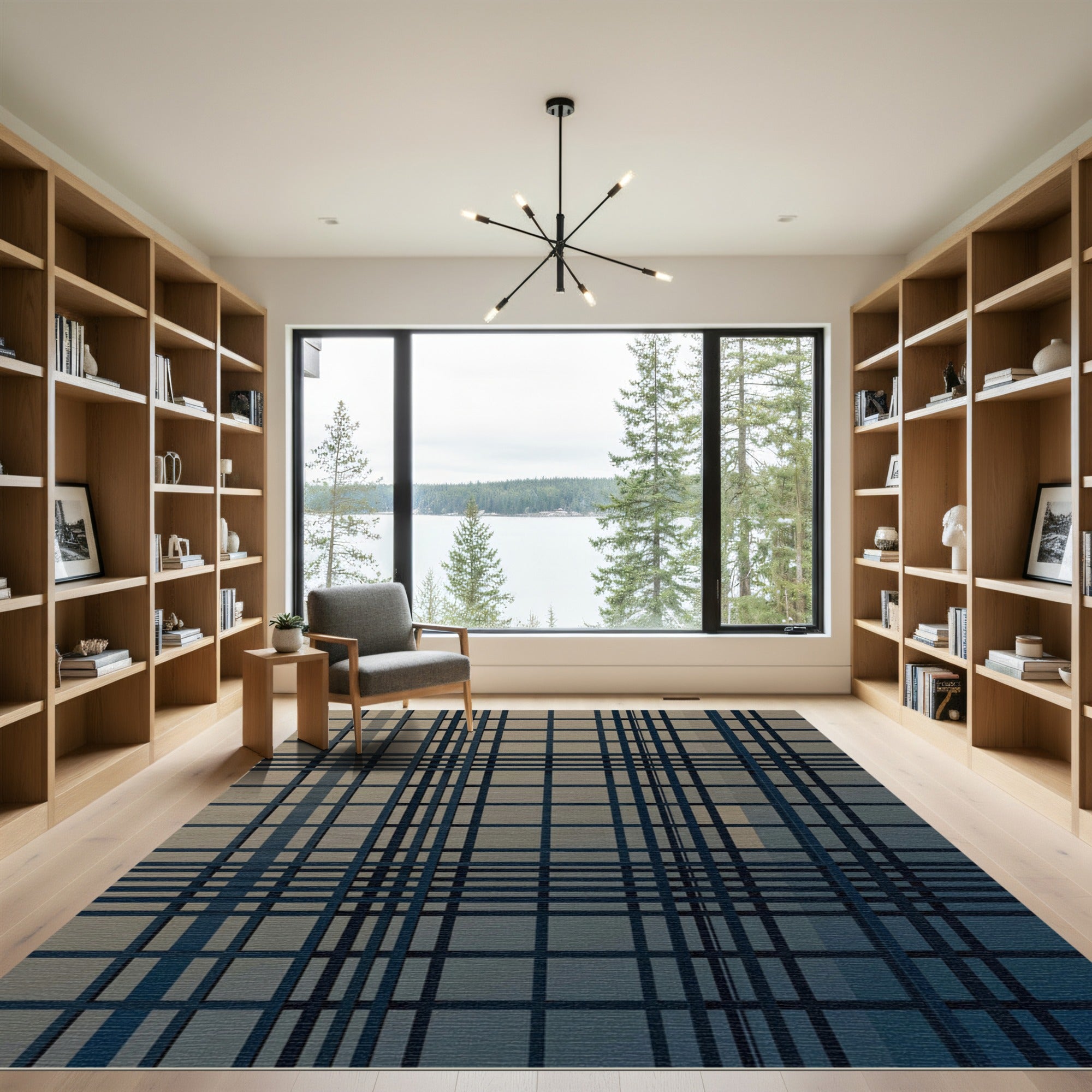 Modern Charcoal Grid Geometric Graphic Rug